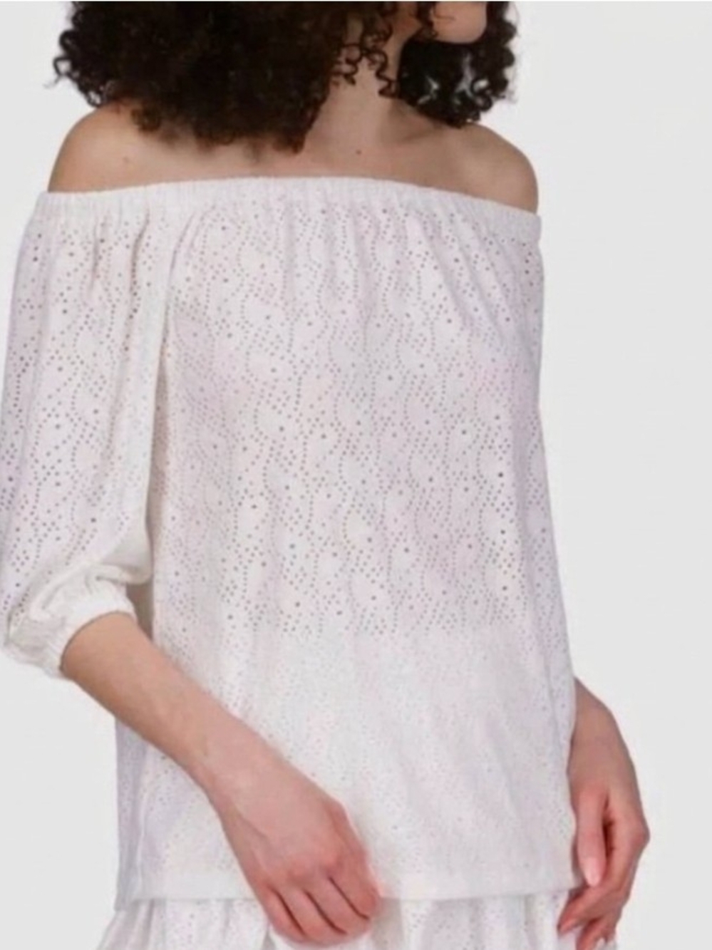 Michael Kors White Off-Shoulder Eyelet Shirt 3X Large